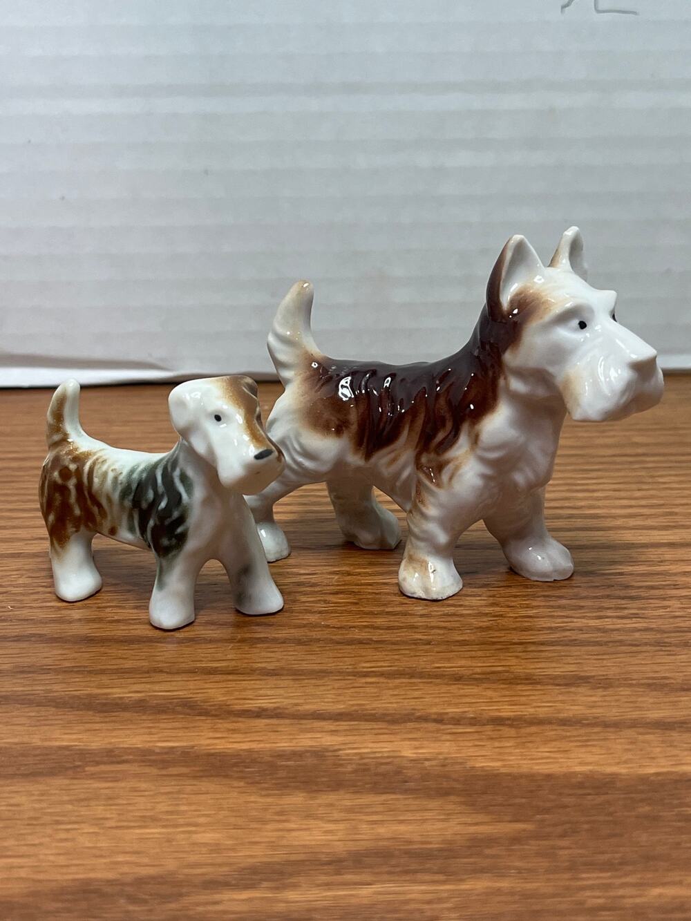 Vintage Japan Porcelain Terrier Dog Figurines Pair Wire Fox Terrier Miniature